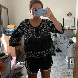 Free People Navy Sheer Peplum w white Stitching